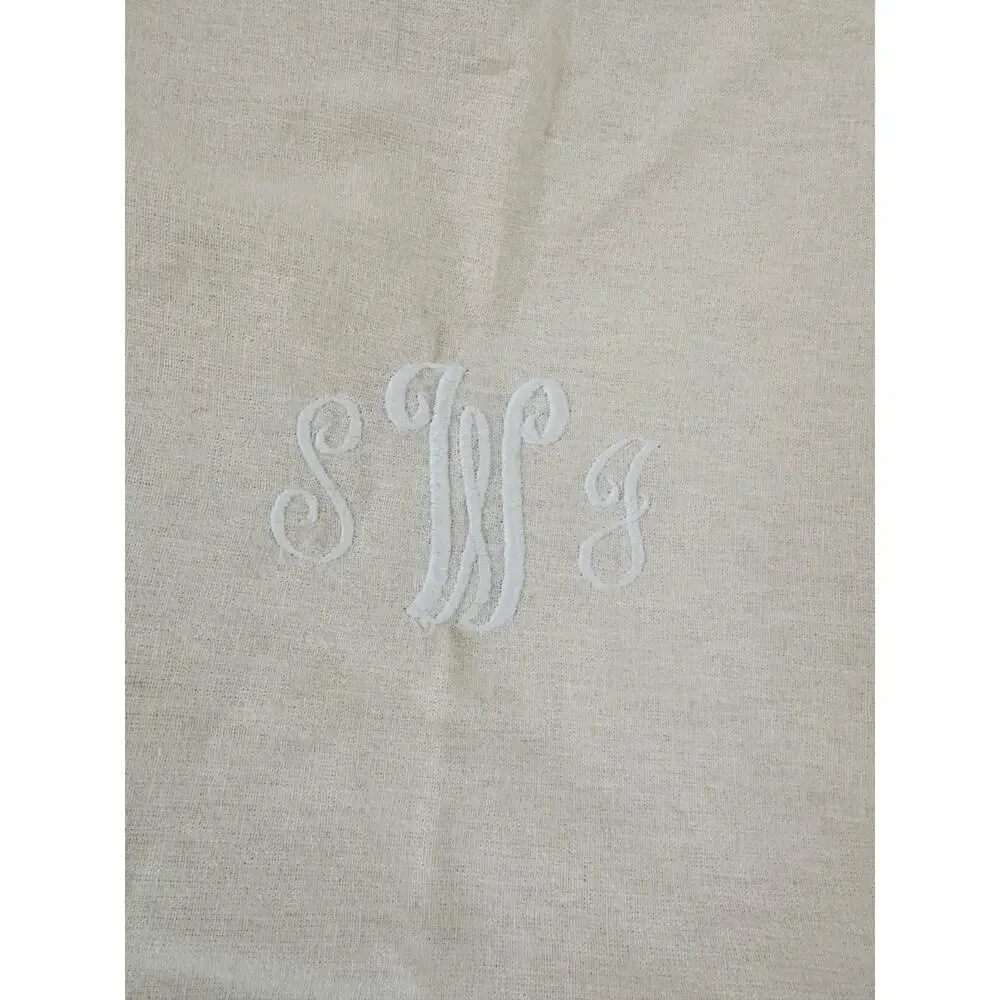Vintage Pottery Barn Linen Cotton Pillow Shams Ecru Beige embroidered monogram